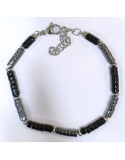 Bracelet Homme Hématite Onyx Acier Inox Taille Réglable