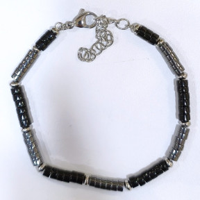 Bracelet Homme Hématite Onyx Acier Inox Taille Réglable