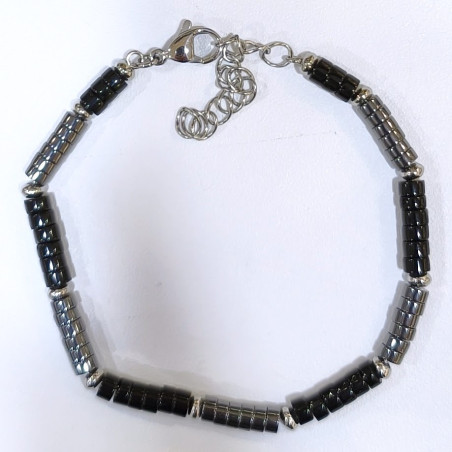 Bracelet Homme Hématite Onyx Acier Inox Taille Réglable