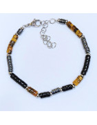 Bracelet Homme Hématite Onyx Œil de Tigre Acier Inox Taille Réglable