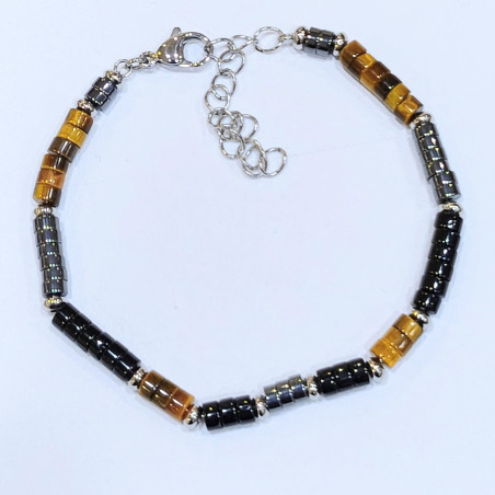Bracelet Homme Hématite Onyx Œil de Tigre Acier Inox Taille Réglable