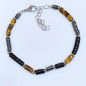 Bracelet Hématite Onyx Œil de Tigre Acier Inox Taille Réglable