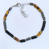 Bracelet Homme Hématite Onyx Œil de Tigre Acier Inox Taille Réglable