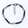 Bracelet Homme Améthyste Onyx Acier Inox Noir Taille Réglable