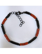 Bracelet Homme Jaspe Rouge Onyx Acier Inox Noir Taille Réglable