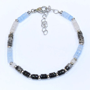 Bracelet Homme Aigue Marine Quartz Rutile Tourmaline Pierre de Lune Onyx Acier Inox Taille Réglable