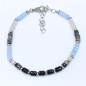 Bracelet Aigue Marine Quartz Rutile Tourmaline Pierre de Lune Onyx Acier Inox Taille Réglable