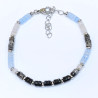 Bracelet Homme Aigue Marine Quartz Rutile Tourmaline Pierre de Lune Onyx Acier Inox Taille Réglable