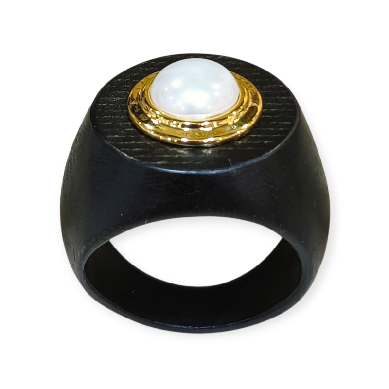Bague Perle d'Eau Douce Bois Collection NIIKI PARIS