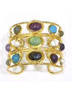 Bracelet Améthyste Labradorite Calcédoine Perle d'Eau Douce Laiton Plaqué Or Collection NIIKI PARIS