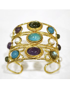 Bracelet Améthyste Labradorite Calcédoine Perle d'Eau Douce Laiton Plaqué Or Collection NIIKI PARIS