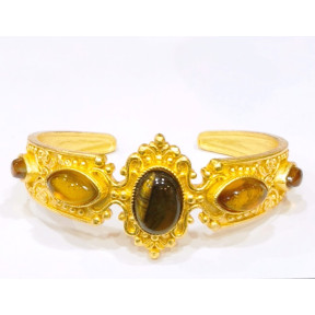 Bracelet Oeuil de Tigre et Ambre Laiton Plaqué Or Collection NIIKI PARIS