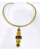 Collier Quartz Fumé et Pierre de Soleil Laiton Plaqué Or Collection NIIKI PARIS