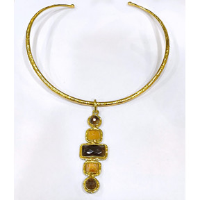 Collier Quartz Fumé et Pierre de Soleil Laiton Plaqué Or Collection NIIKI PARIS