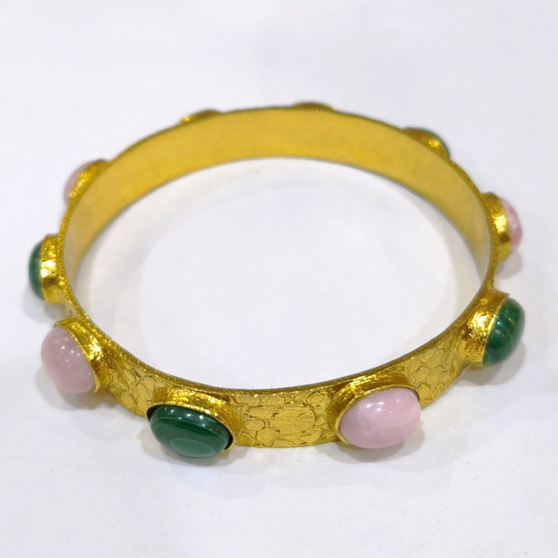 Bracelet Malachite Rhodochrosite Jonc Laiton Plaqué Or Collection NIIKI PARIS