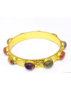 Bracelet Améthyste Cornaline Labradorite Œil de Tigre Jonc Laiton Plaqué Or Collection NIIKI PARIS