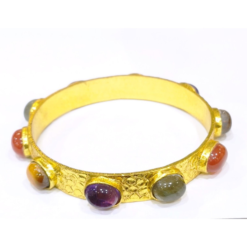Bracelet Améthyste Cornaline Labradorite Œil de Tigre Jonc Laiton Plaqué Or Collection NIIKI PARIS