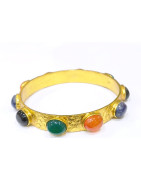Bracelet Agate Verte Cornaline Lapis-Lazuli Sodalite Onyx Jonc Laiton Plaqué Or Collection NIIKI PARIS