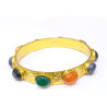 Bracelet Agate Verte Cornaline Lapis-Lazuli Sodalite Onyx Jonc Laiton Plaqué Or Collection NIIKI PARIS