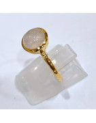 Bague Quartz Rose Laiton Plaqué Or Collection NIIKI PARIS