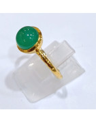 Bague Agate Verte Laiton Plaqué Or Collection NIIKI PARIS