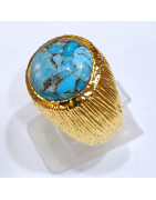 Bague Turquoise Laiton Plaqué Or Taille 53 Collection NIIKI PARIS