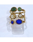 Bague Lapis-Lazuli Citrine Emeraude Laiton Plaqué Or Taille 57 Collection NIIKI PARIS