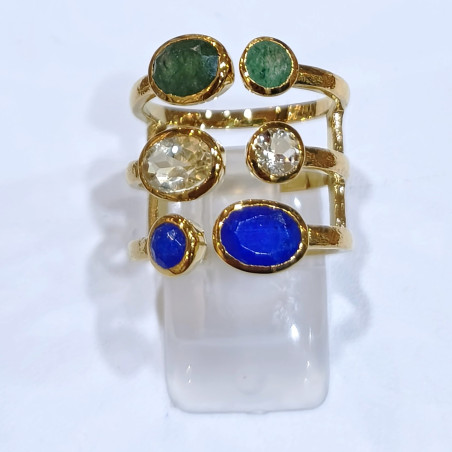 Bague Lapis-Lazuli Citrine Emeraude Laiton Plaqué Or Taille 57 Collection NIIKI PARIS