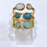 Bague Turquoise Pierre de Lune Agate Laiton Plaqué Or Taille 56 Collection NIIKI PARIS