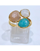 Bague Amazonite Pierre de Lune Pierre de Soleil Laiton Plaqué Or Taille 55 Collection NIIKI PARIS