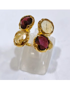 Bague labradorite Grenat Citrine Laiton Plaqué Or Taille 51 Collection NIIKI PARIS