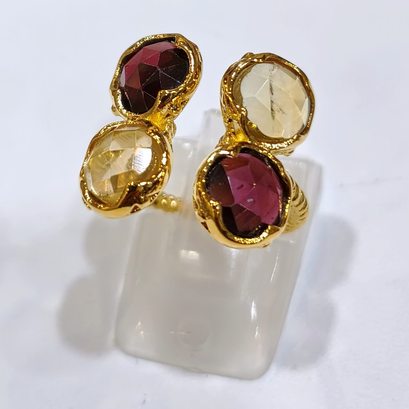 Bague labradorite Grenat Citrine Laiton Plaqué Or Taille 51 Collection NIIKI PARIS