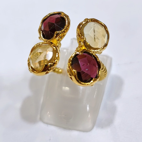 Bague labradorite Grenat Citrine Laiton Plaqué Or Taille 51 Collection NIIKI PARIS