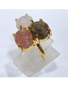 Bague Labradorite Quartz Cerise Pierre de Lune Laiton Plaqué Or Taille 57 Collection NIIKI PARIS
