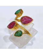 Bague Rubis Emeraude Laiton Plaqué Or Taille 54 Collection NIIKI PARIS
