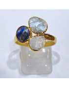Bague Cyanite Bleue Aigue Marine Pierre de Lune Laiton Plaqué Or Taille 59 Collection NIIKI PARIS