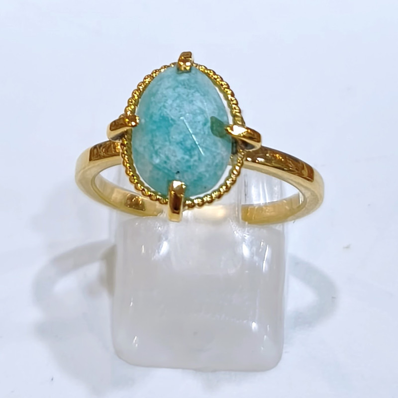 Bague Amazonite Laiton Plaqué Or Taille 58 Collection NIIKI PARIS
