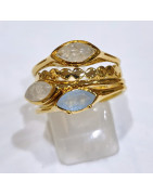Bague Calcédoine Pierre de Lune Laiton Plaqué Or Taille 59 Collection NIIKI PARIS