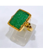 Bague Agate Verte Fleur Laiton Plaqué Or Taille 51 Collection NIIKI PARIS