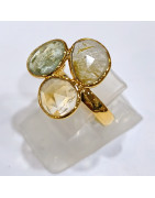 Bague Aigue Marine Citrine Préhnite Epidote Laiton Plaqué Or Taille 55 Collection NIIKI PARIS