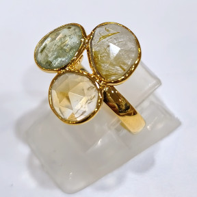 Bague Aigue Marine Citrine Préhnite Epidote Laiton Plaqué Or Taille 55 Collection NIIKI PARIS