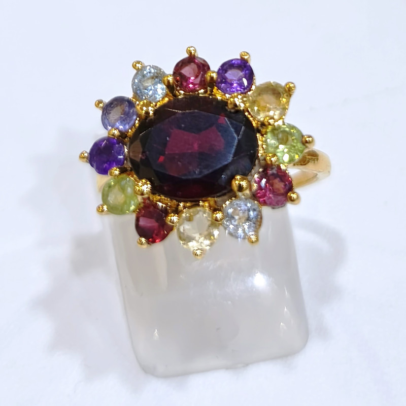 Bague Grenat et Multipierres Laiton Plaqué Or Taille 55 Collection NIIKI PARIS