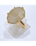 Bague Quartz Rutile Laiton Plaqué Or Taille 56 Collection NIIKI PARIS