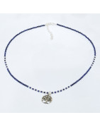 Collier Lapis-Lazuli avec Pendentif Arbre de Vie Argent 925 20 cm + 5