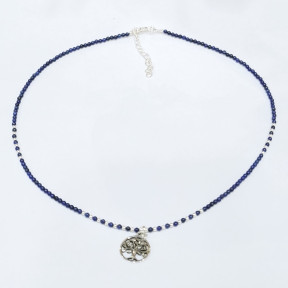 Collier Lapis-Lazuli avec Pendentif Arbre de Vie Argent 925 20 cm + 5