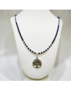 Collier Lapis-Lazuli avec Pendentif Arbre de Vie Argent 925 20 cm + 5