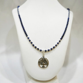Collier Lapis-Lazuli avec Pendentif Arbre de Vie Argent 925 20 cm + 5