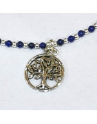 Collier Lapis-Lazuli avec Pendentif Arbre de Vie Argent 925 20 cm + 5
