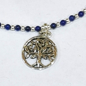 Collier Lapis-Lazuli avec Pendentif Arbre de Vie Argent 925 20 cm + 5