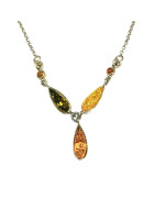 Collier Ambre Baltique et Ambre Vert Argent 925